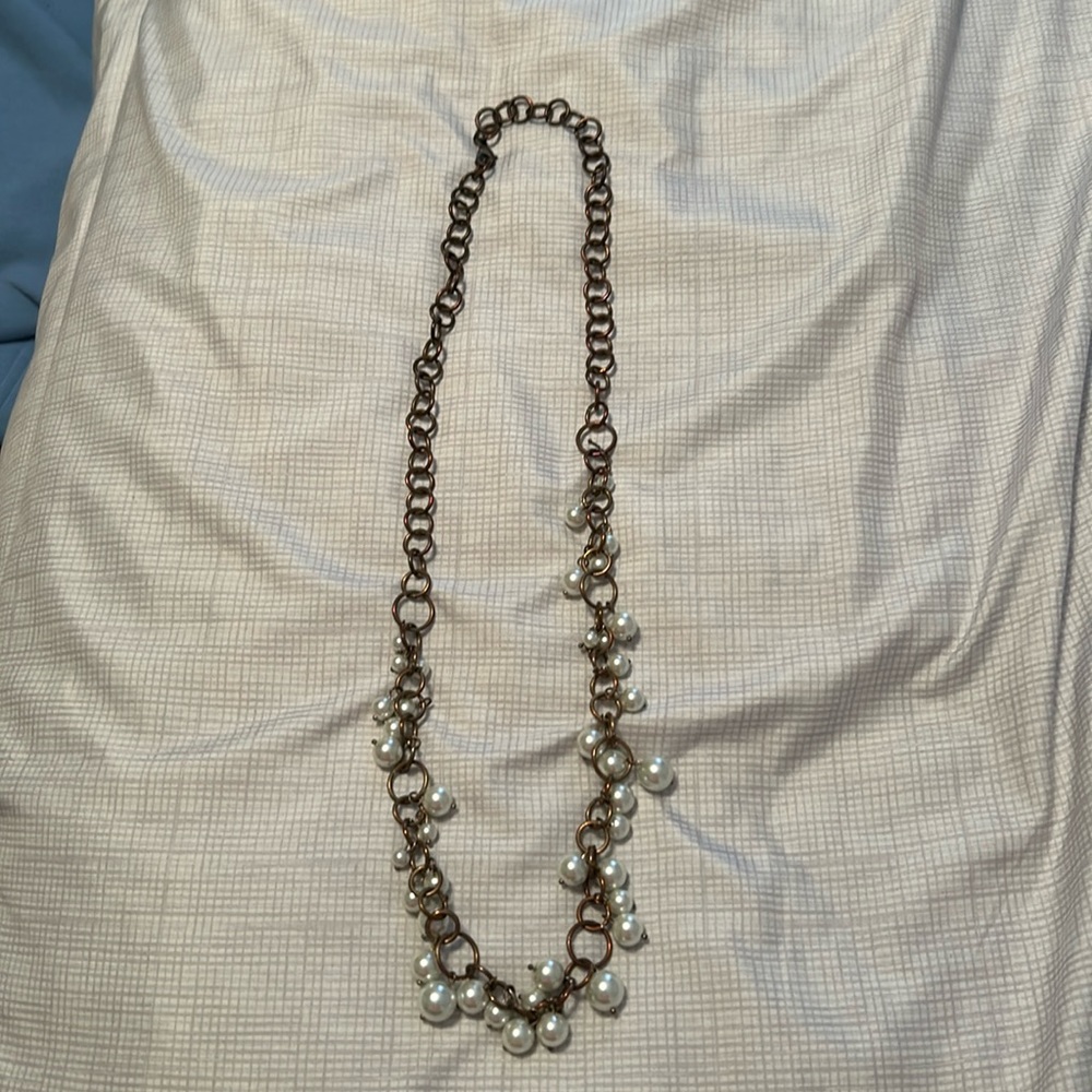 Brass pearl necklace